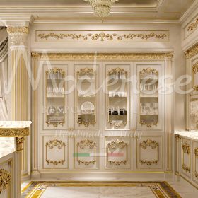 rich ivory and gold lacquered pantry enhances the high-class luxury design