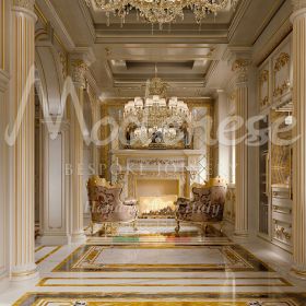 Classic kitchen made in Italy with golden ornaments and luxurious floors