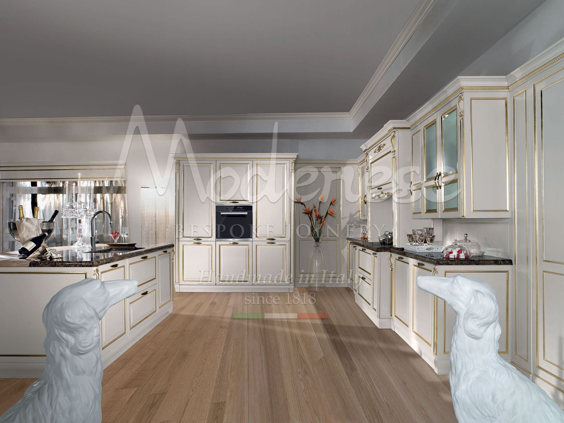 luxury villa kitchen gold plated