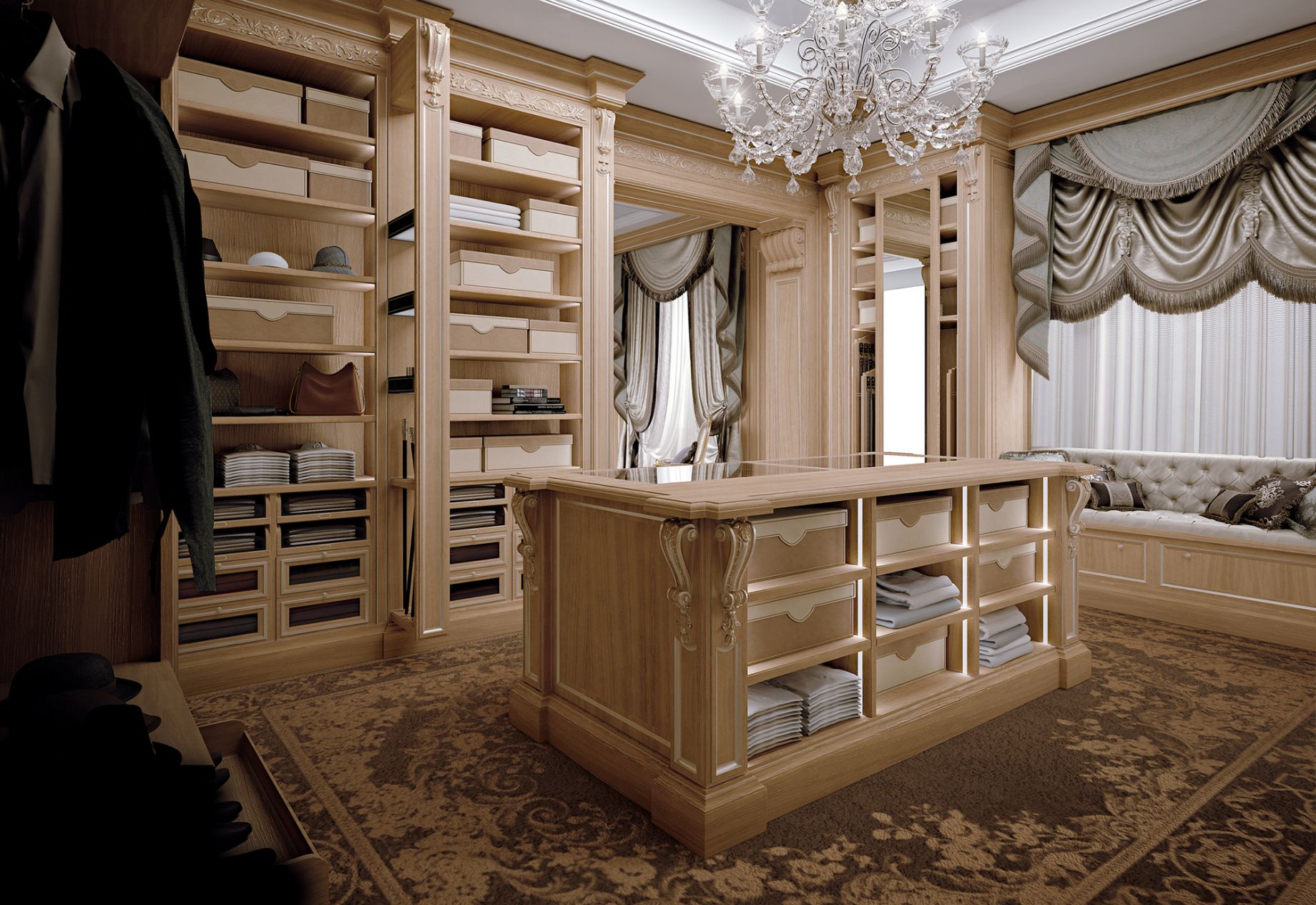 top quality traditional closets with rich custom carpeting