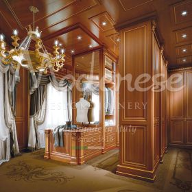 luxury-walk-in closet-with-solid-wood-and-rich-gold-finishes